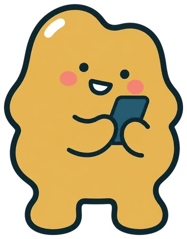 A yellow blob smiling at its phone, on a practice call with its coach